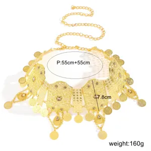Middle Eastern Arab gold alloy coin tassel waist chain belt for women party dress accessories