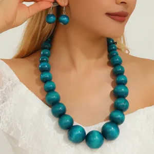 Bohemian African Style Coloré Perles en Bois Collier Extensible et Boucles d'Oreilles Ensemble pour Femmes Mode Boho Bijoux Cadeau
