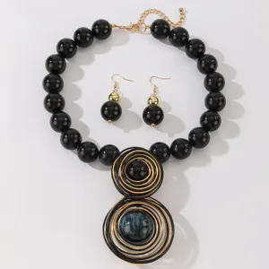 Fashion handmade aluminum wire resin bead necklace earrings set for women trendy jewelry