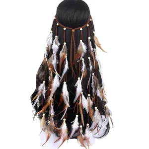 Bohemian feather hairband long tassel hair accessories native style festival hair piece