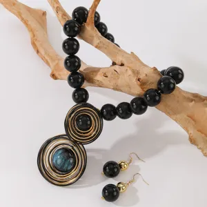Handmade aluminum wire necklace and earrings set with mermaid resin beads for women.
