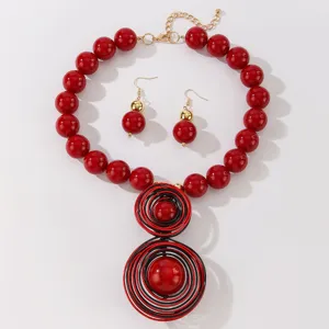 Handmade aluminum wire resin bead necklace earrings set, European fashion jewelry style.