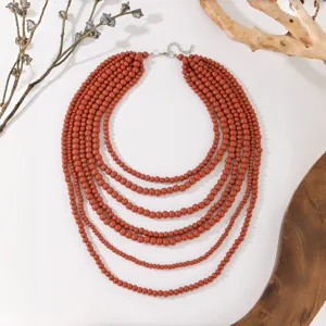 Bohemian multi-layer wooden bead long necklace sweater chain for women fashion jewelry