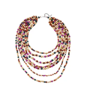 Bohemian multi-layer wooden bead necklace, colorful beaded sweater chain for women.