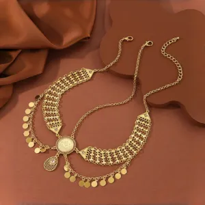 Mittlerer Osten Gold Legierung Münze Quaste Kopfkette, eleganter Haarschmuck für Frauen.