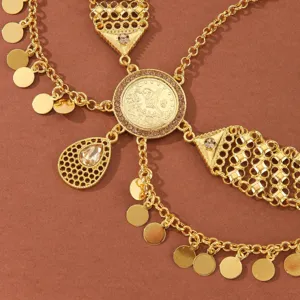 Mittlerer Osten Gold Legierung Münze Strass Tropfen Fransen Kopfkette Mode Haarschmuck