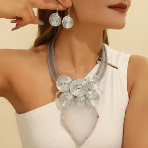 Exaggerated handmade aluminum wire braided statement necklace earrings jewelry set for women fashion