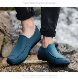 Waterproof short rain shoes for men non-slip outdoor work rubber boots slip on style