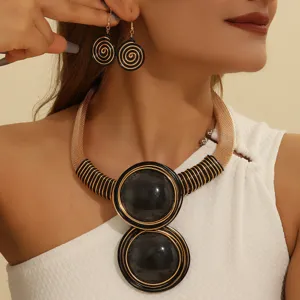 Chic black gold geometric statement necklace earrings set vintage resin wire mesh jewelry gift