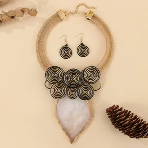Exaggerated European American style jewelry set featuring mesh necklace and spiral earrings.
