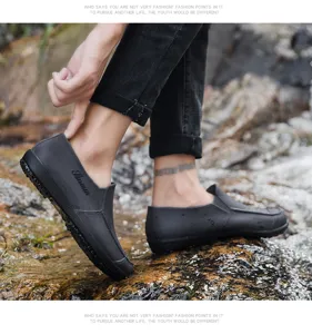 Men short rain shoes waterproof anti-slip outdoor wear-resistant rubber shoes in black
