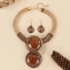 Gold tone mesh necklace and spiral earrings set fashion geometric jewelry for women
