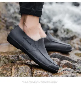 Mens waterproof short rain boots casual outdoor slip resistant rubber shoes dark grey color