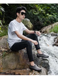Men short waterproof rain shoes outdoor non-slip rubber work boots casual slip-on footwear grey