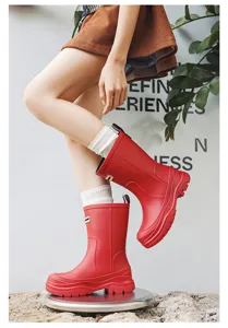 Women solid color mid-calf rain boots waterproof non-slip rubber boots for gardening outdoor.