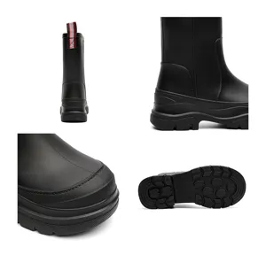 Women solid color mid-calf waterproof rain boots with anti-slip outsole for outdoor use.