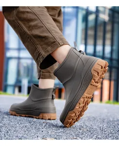 Men's waterproof short rain boots, non-slip rubber work shoes for outdoor fishing and garden.