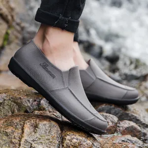 Men short rain shoes waterproof slip-on rubber shoes outdoor anti-slip work boots grey