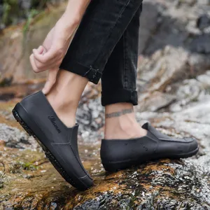Men's waterproof rain shoes slip-on non-slip short rain boots for outdoor work garden black