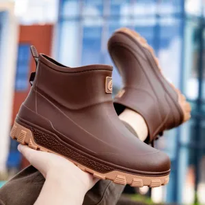Men's Waterproof Non-Slip Rain Boots Short Tube Rubber Work Shoes Outdoor Fishing Mud Boots Casual Footwear