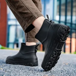 Men short rain boots waterproof non-slip rubber shoes outdoor work footwear stylish rainy days