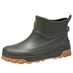 Men's short rain boots, waterproof rubber work shoes with slip-resistant soles for outdoor fishing.