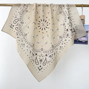 Vintage beige paisley cotton bandana square scarf for women lightweight breathable neckerchief