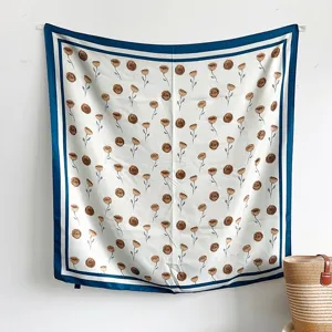 Korean style high-end rose print imitation silk square scarf for women elegant luxury shawl.
