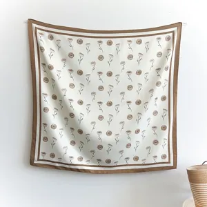 Elegant floral print imitation silk square scarf for women, lightweight and chic accessory.