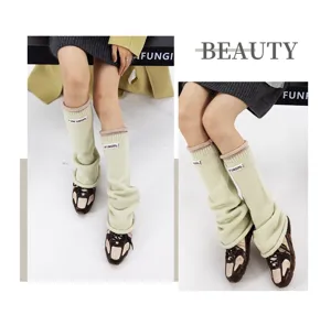 Women knitted leg warmers cute stacked socks with rolled cuffs autumn winter fashion accessories