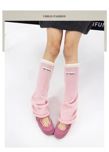 Women autumn winter pink knit leg warmers with fabric label cute stylish casual wear