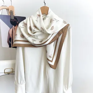 Korean style elegant rose print imitation silk large square scarf, fashionable and luxurious.