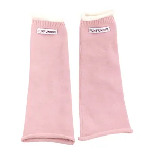 Women pink knit leg warmers cute preppy style winter warm cozy socks rolled edge wear