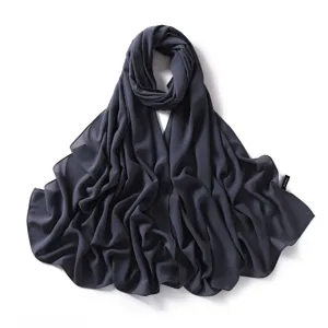 Solid color dark grey chiffon long scarf shawl, elegant and breathable for daily commute.