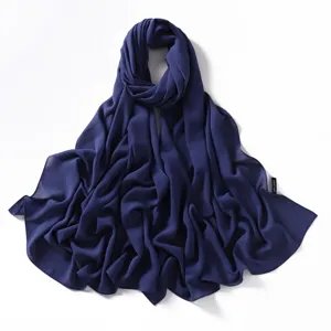 Premium solid color chiffon long scarf and elegant travel commuting shawl, dark blue.