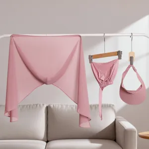 Detail view of the pink chiffon multi-purpose nursing cover and matching empty-top hat set.