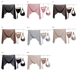3-piece Muslim women chiffon hijab set with magnetic buckle shawl, empty top hat and cap