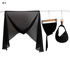 3-Piece Black Chiffon Scarf Visor Cap and Tie Undercap Set Detailed View Display