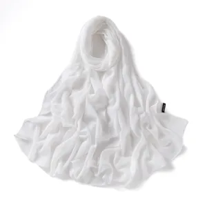Elegant solid color white chiffon long scarf lightweight breathable daily commuting shawl