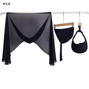 Chiffon 3-piece set detail view featuring magnetic wrap scarf, sun visor, and tie cap.