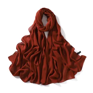 Solid color chiffon long scarf elegant women lightweight draped shawl hijab neck wrap orange