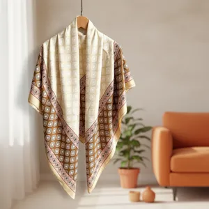 Women Fashion Printed Satin Square Scarf Elegant Geometric Silk Feel Beach Sun Protection Shawl Head Wrap Scarf