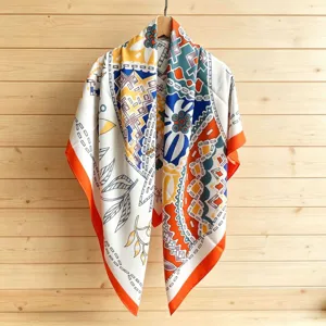 Women fashion large square silk scarf summer beach sun protection shawl print wrap