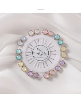 Colorful flower brooch pins set on a white disc holder, perfect for clothing and scarf styling.