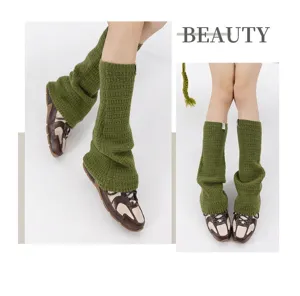 Grüne gestrickte Beinstulpen für Damen im Winter dicke gerippte Stiefelmanschetten warme Socken