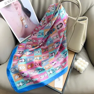 Fashion cartoon dog print square silk scarf sweet style neckerchief for women summer
