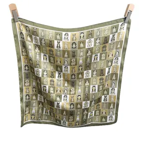 Korean style printed women small square scarf summer cute cartoon dog silk neckerchief hair band.
