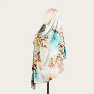 Élégant foulard hijab pour femme imprimé aquarelle, longue écharpe en coton pour voyage.