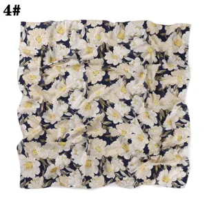 Foulard Carre Mousseline Fleuri Bleu Vintage Tour de Cou 90cm Chale Elegant Femme