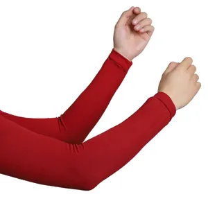 Solid color sun protection arm sleeves detail view showing stretch fabric and fit.